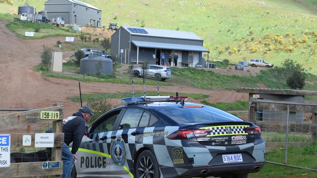 Police at Jakem Farm on Sunday. Picture: Jason Katsaras