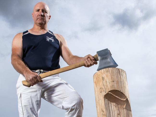 Brad Meyer, 51 Brad and his sons compete in wood chopping competitions. Brad is the president of the Victoria Axemen's Council. Wood chopping as a sport is under threat in Victoria logs are no longer available from Victorian State Forests. Wood chopping competitions require Alpine Ash logs which they can no longer access. Picture: Jason Edwards