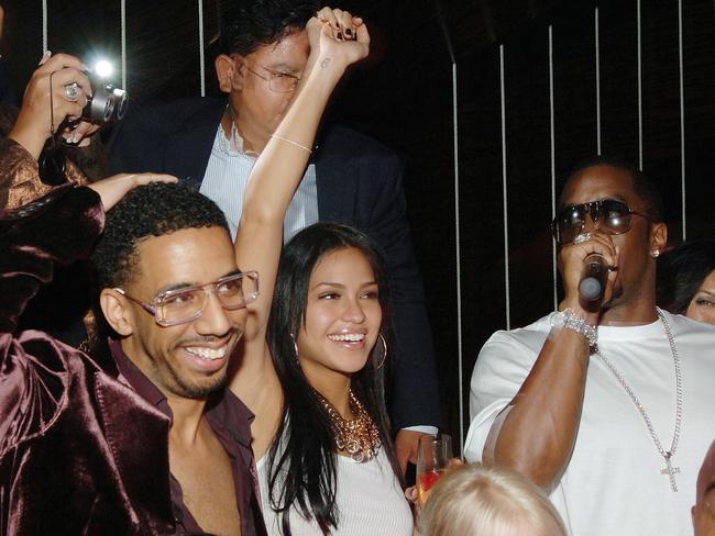 Ryan Leslie (left) with Cassie and Combs celebrate Cassie’s 21st birthday in Las Vegas. Picture: Denise Truscello / WireImage for Jet Nightclub