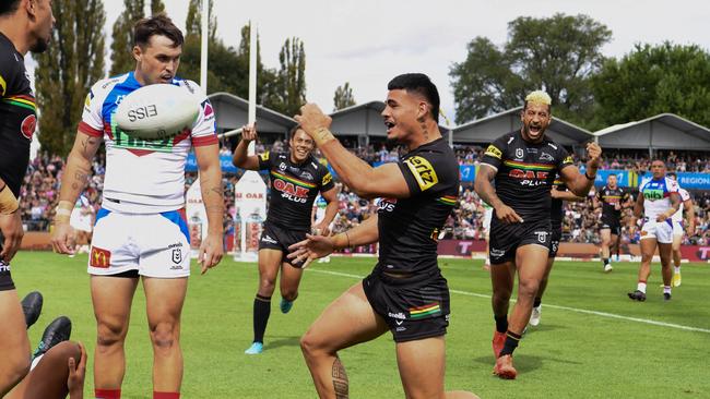 Taylan May scored three tries for the Panthers. Picture: NRL Imagery