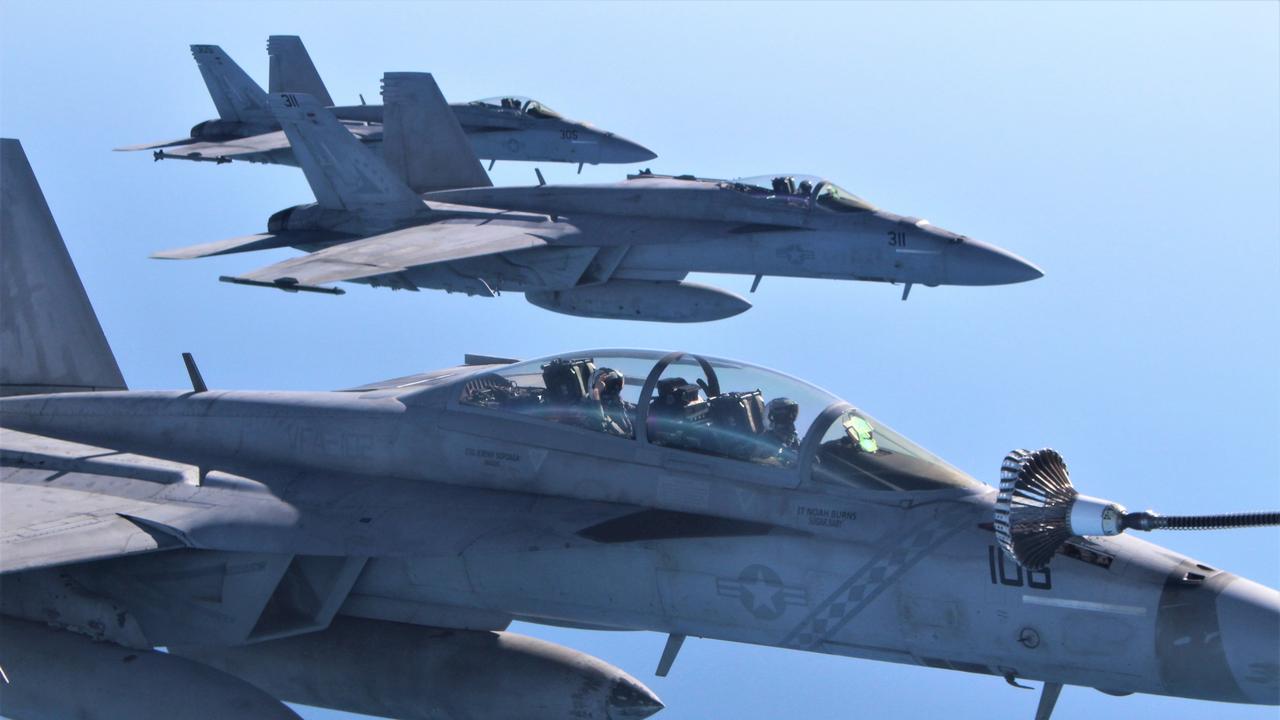 US fighter jets refuel from a Royal Australian Air Force KC-30A during exercise Talisman Sabre 2023. Picture: Jason Walls