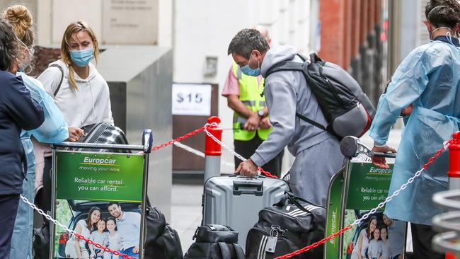 Angelique Kerber arrives at the Sky Bus. Picture: Tim Carrafa