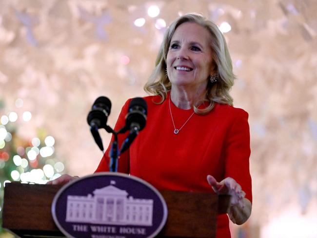 US First Lady Jill Biden during her holiday message to the Nation. Picture: AFP