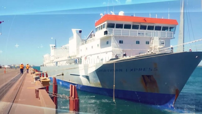 A ship at the Port of Darwin, where Landbridge has a 99-year lease