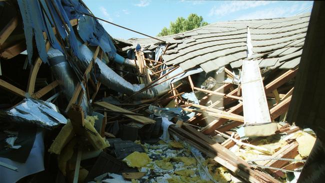 A collapsed roof at Riverside Golf Club, which crushed and killed two women and injured eight others in April 2002. Picture: Mike Burton