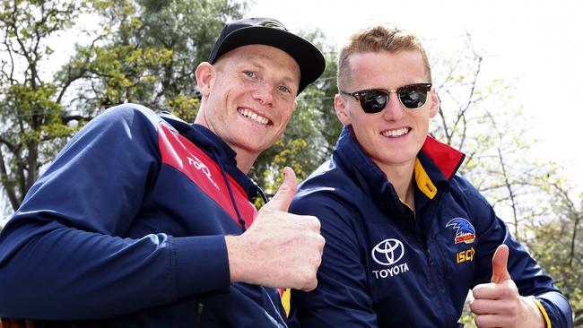 Sam Jacobs with Reilly O'Brien at the grand final parade last year. Picture: Sarah Reed