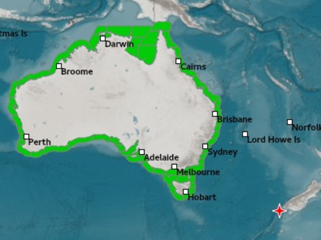 Australia’s Bureau of Meteorology said the quake posed no tsunami threat to Australia. Picture: BOM