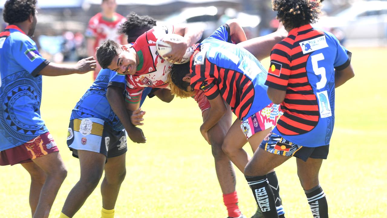 RUGBY LEAGUE - A DAY AT THE PARK: Emu Park Emus' Harlem Russell with the ball