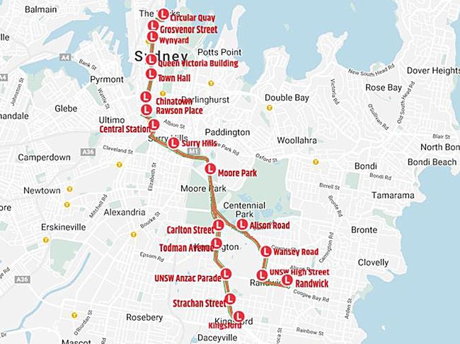 Sydney light rail map. 