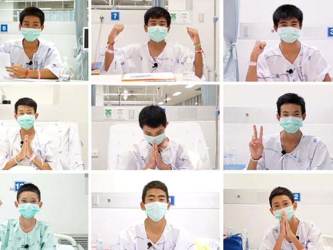 Some of the 12 boys, released by the Ministry of Health, recovering at the hospital in Chiang Rai province.