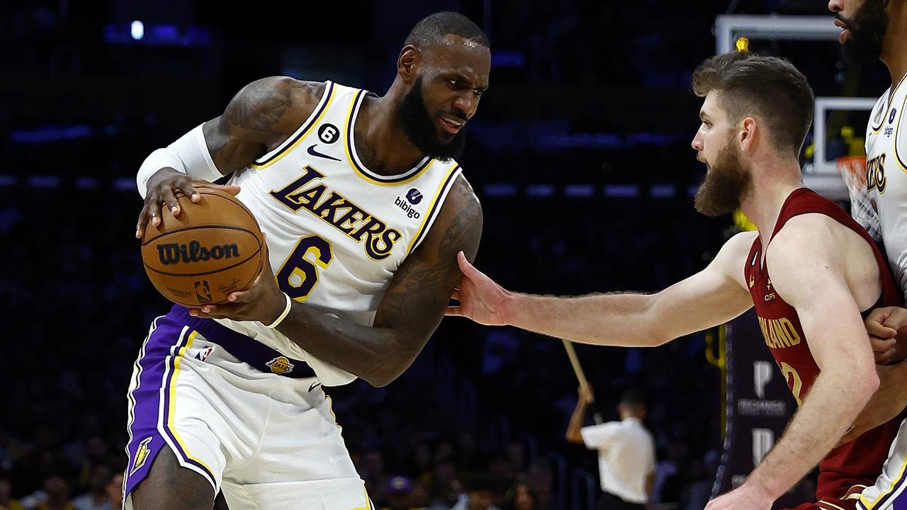 Cleveland, United States. 21st Mar, 2022. Los Angeles Lakers LeBron James  (6) reacts after a dunk against the Cleveland Cavaliers at Rocket Mortgage  FieldHouse in Cleveland, Ohio on Monday, March 21, 2022.