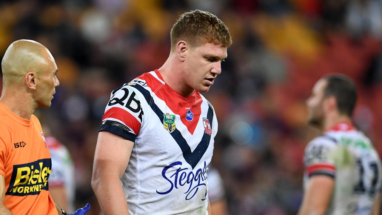 Dylan Napa of the Roosters is sent off to sin bin after t