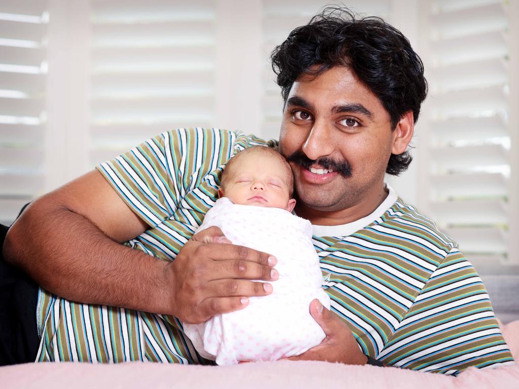 Michael Van Der Meer with one-week-old Ocie. Picture: Steve Pohlner