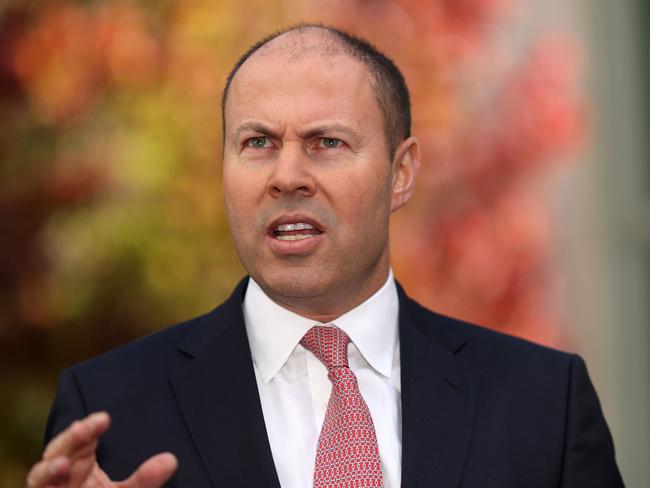 CANBERRA, AUSTRALIA - APRIL, 15, 2021: The Treasurer Josh Frydenberg, during a press conference in Parliament House Canberra. Picture: Gary Ramage