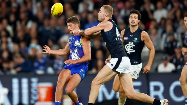 The high contact that was initially graded as a one-game suspension. Picture: Michael Willson/AFL Photos via Getty Images