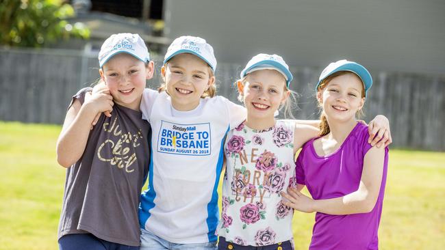 (left to right) Mia McCabe, Sophie Becker, Johanna Cleaver and Talia Oertel are taking part in Bridge to Brisbane 2019 (AAP Image/Richard Walker)