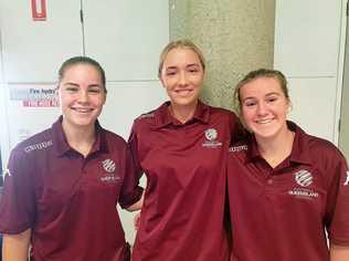 TOP TRIO: Toowoomba futsal players (from left) Maddy Lockwood, Chloe Hutton and Izzy Harris have been named in the Queensland under-17 girls futsal team to contest the FFA National Futsal Championships. Picture: Contributed