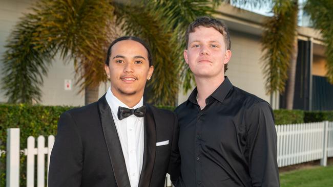 Noah Pearson and Brodie Carpenter at Mackay State High School formal 2022.Picture: Michaela Harlow