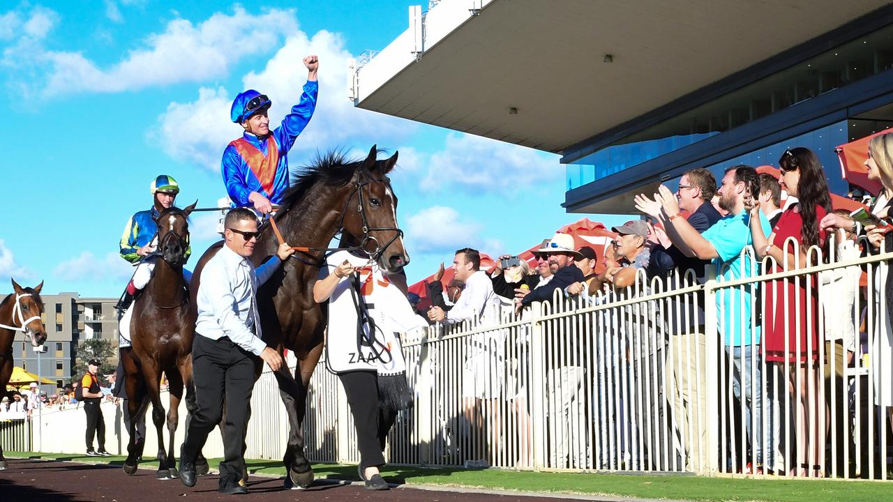 Zaaki, ridden by James McDonald won the Doomben Cup in front of an appreciative crowd. Picture: Grant Peters–Trackside Photography