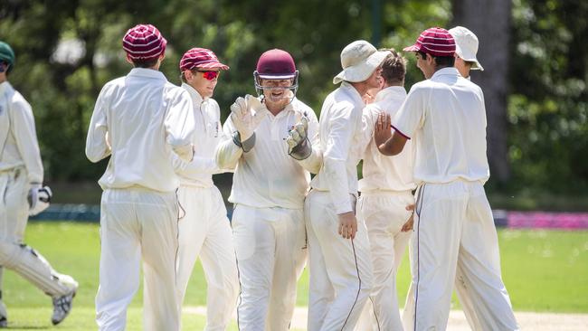 Ipswich Grammar celebrates a wicket.(AAP Image/Richard Walker)