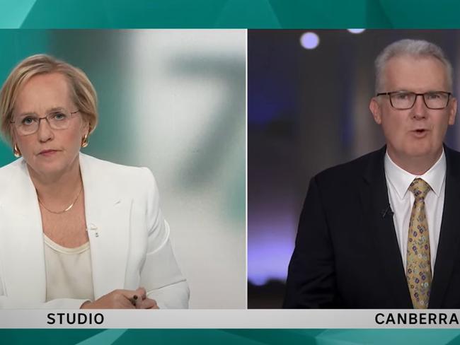 Immigration Minister Tony Burke being interviewed by host Sarah Ferguson on ABC's 7.30 program on Monday February 17, 2025. Picture: Supplied