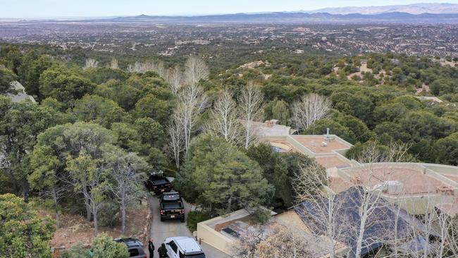 Santa Fe County deputies outside the house where actor Gene Hackman and his wife Betsy Arakawa were found dead. Picture: Roberto E. Rosales / AP