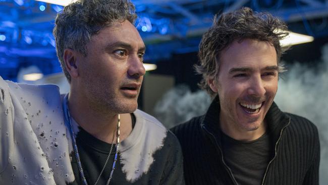 Taika Waititi and director Shawn Levy on the set of Free Guy.