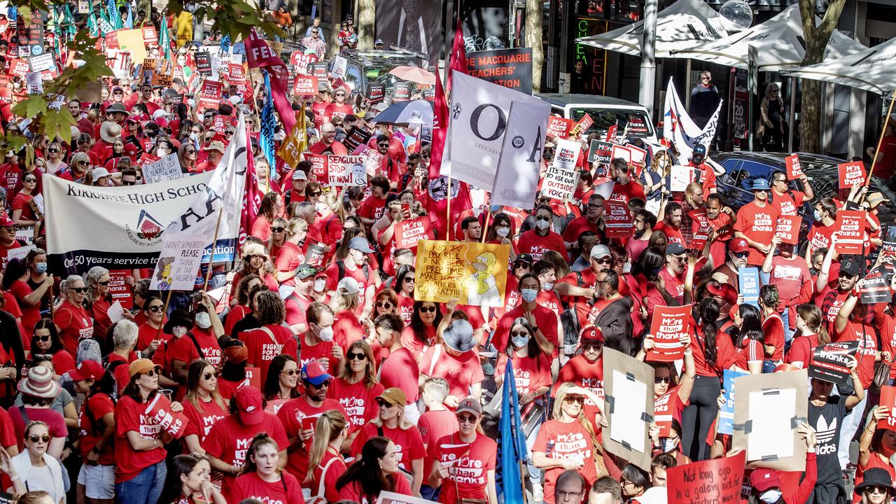 NSW teachers have walked off the job three times in just over six months to protest staff shortages and poor pay. Picture: NCA NewsWire / Nikki Short