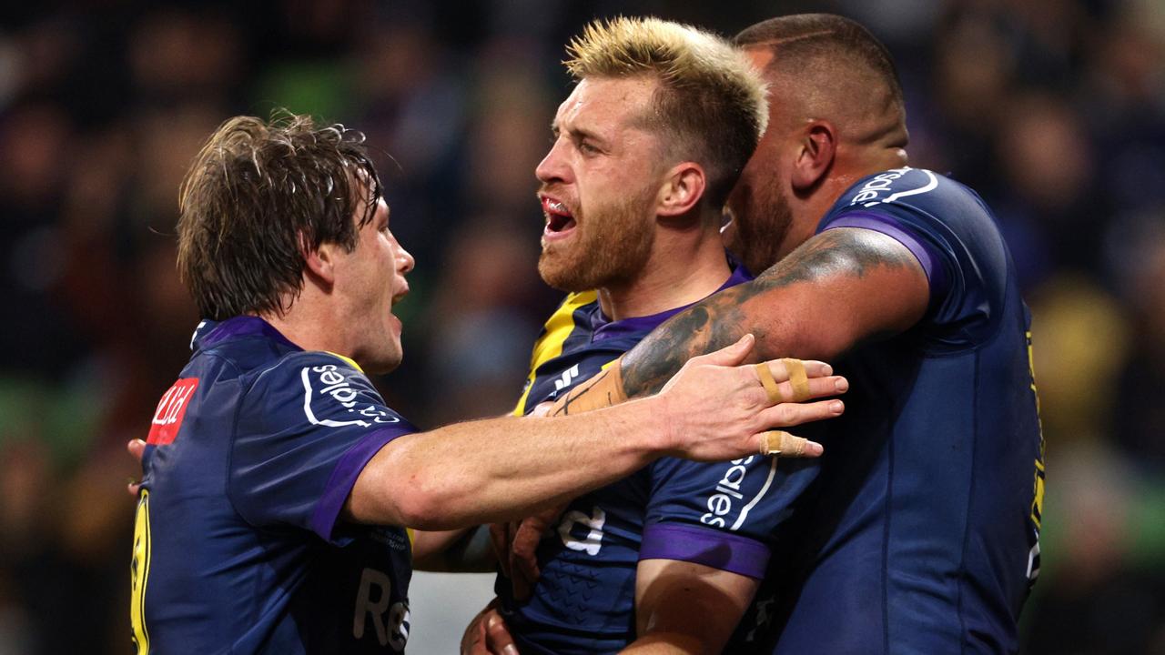 Melbourne Storms Cameron Munster celebrates a try Picture NRL photos