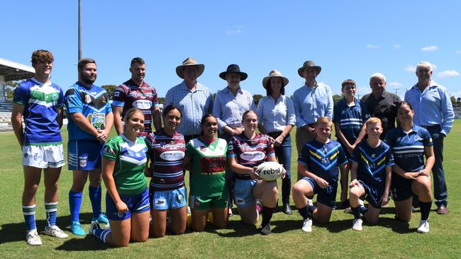 Premier Annastacia Palaszczuk, Treasurer Cameron Dick, Rockhampton MP Barry O'Rourke and Keppel MP Brittany Lauga look over the plans for the massive Browne Park redevelopment.