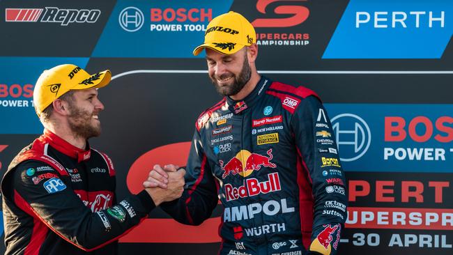 Brodie Kostecki and Shane van Gisbergen will fight for the Supercars championship in the final round in Adelaide. Picture: Getty Images