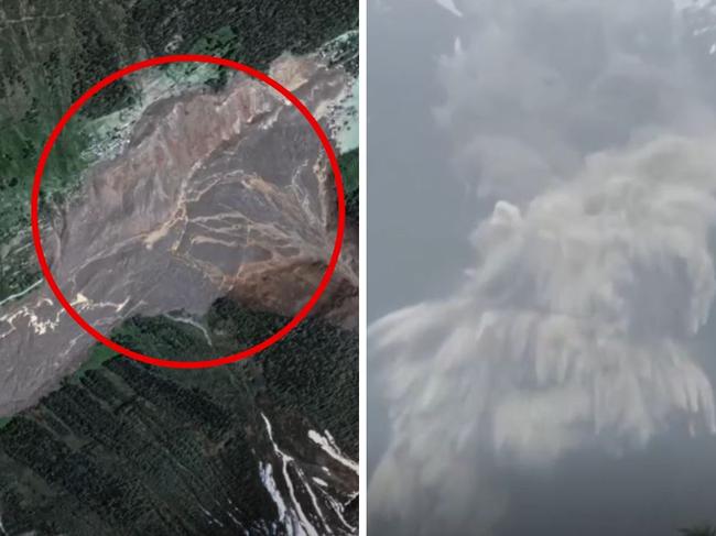 A picturesque Swiss alpine town has been completely buried by a landslide, with haunting before-and-after footage showing the village reduced to rubble.