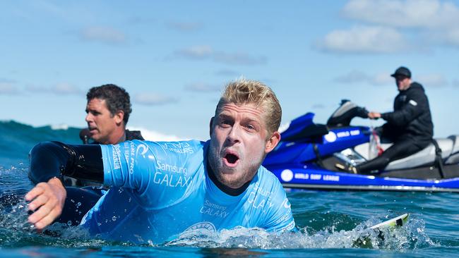 Mick Fanning celebrates after winning the 2015 Rip Curl Pro.