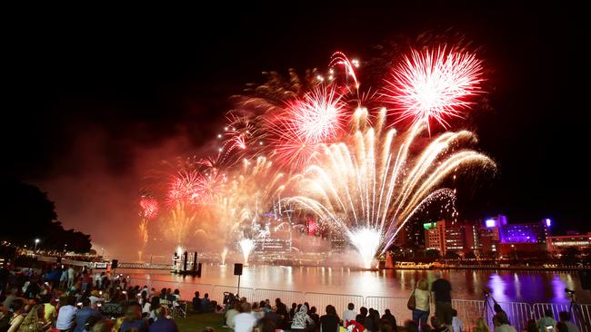 The Lord Mayor’s NYE Fireworks, lighting up the river at South Bank. Photo: Steve Pohlner