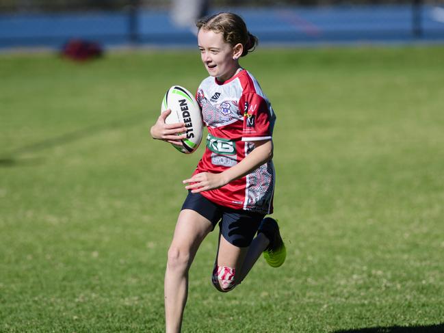 Holly Stelmach of Bunkers Hill State School in the inaugural Primary Interschools Reconciliation Touch Carnival hosted by Glenvale State School, Wednesday, May 28, 2025. Picture: Kevin Farmer