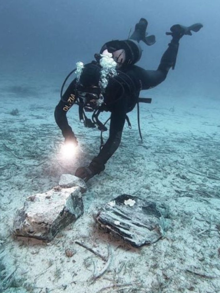 The 8kg slab appears to have been chiselled for ease of transport. Picture: Naples Superintendency for Archaeology, Fine Arts and Landscape