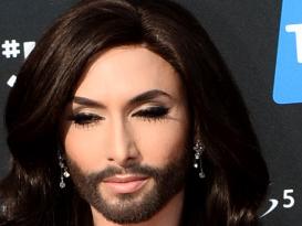 Conchita Wurst of Austria arrives on the red carpet for the Opening Ceremony of the Eurovision Song Contest 2014 at Copenhagen Town Hall, Denmark, Sunday May 4. 2014. (AP Photo/POLFOTO, Mogens Flindt) DENMARK OUT