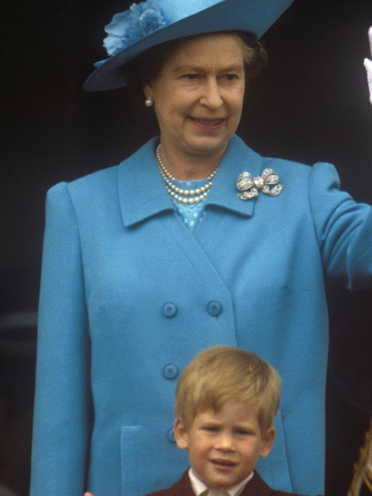 Queen Elizabeth II and Prince Harry at the Trooping of the Colour in 1988. Picture: John Shelley Collection/Avalon/Getty Images.