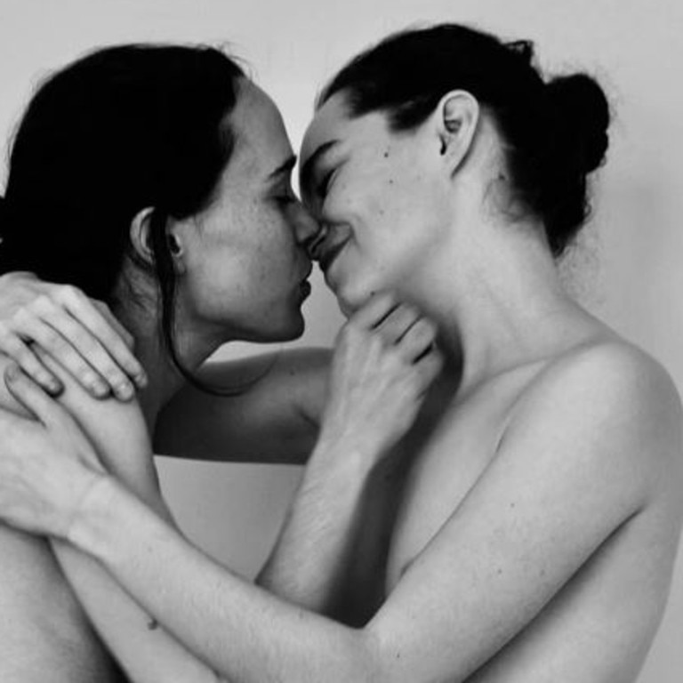 Elliot Page (left) and wife Emma Portner posed for this intimate pic last year. Picture: Instagram