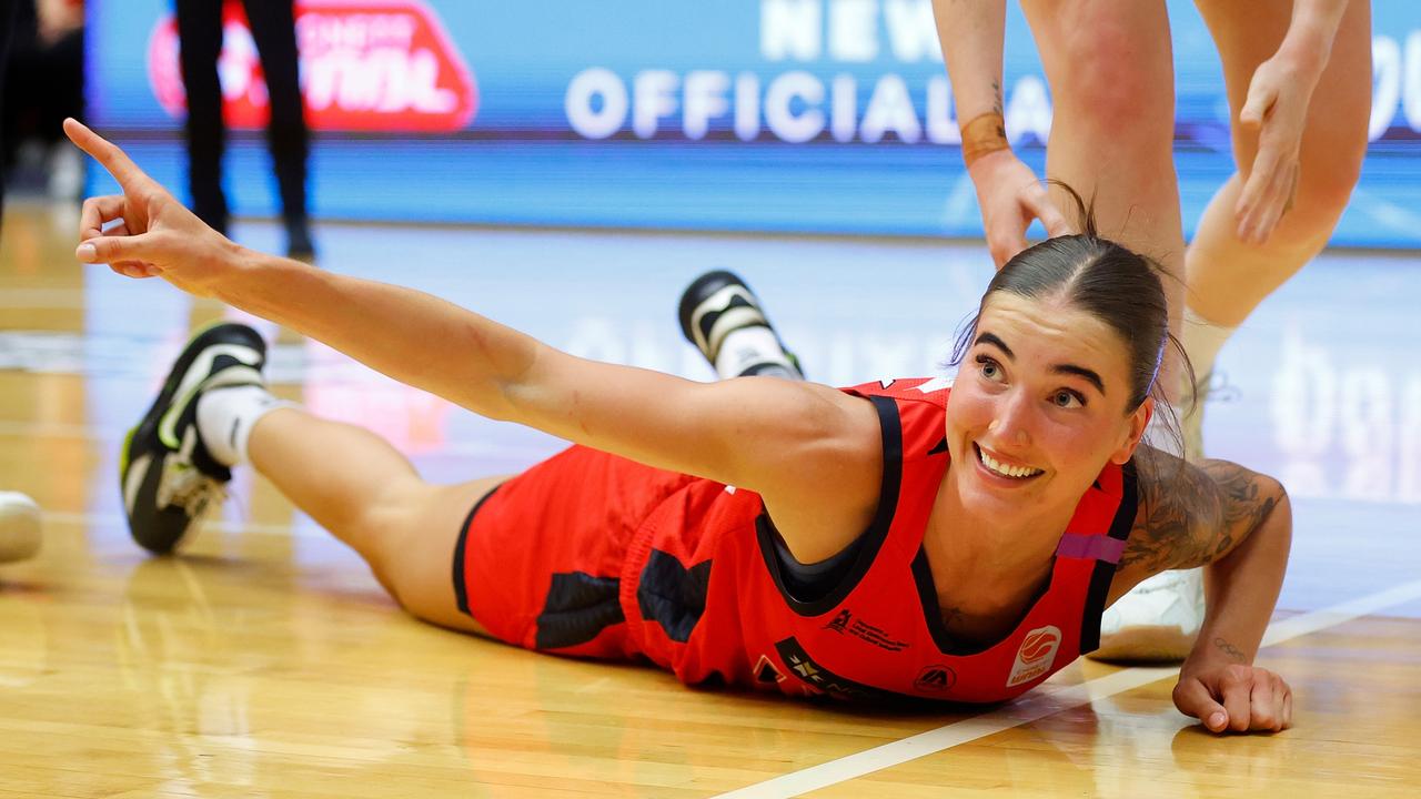 Anneli Maley of the Lynx appeals to the referee during the round two WNBL match between Perth Lynx and Townsville Fire at Bendat Basketball Stadium, on November 06, 2024, in Perth, Australia. (Photo by James Worsfold/Getty Images)