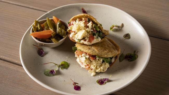 Rustic fare: Gorditas (corn pockets filled with brisket and salad) at La Patrona. Picture: Mark Cranitch.