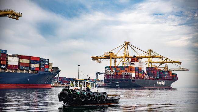 Container-laden ships at Port Botany. Picture: NSW Ports