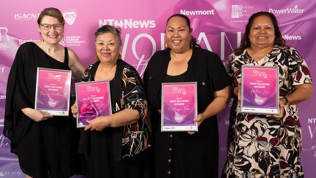 First Nations Women finalists and winner at the 2025 NT News Woman of the Year Awards. L-R: Tammy Hatherill, Aunty Bilawara Lee (winner), Melissa Tipo, and Helen Lee.