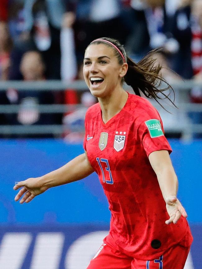 Alex Morgan scored five in the US’s opening game. Picture: AFP