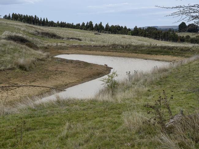 The dam on a property off Buninyong-Mt Mercer Rd, south of Ballarat, where police targeted the search. Picture: Andrew Henshaw