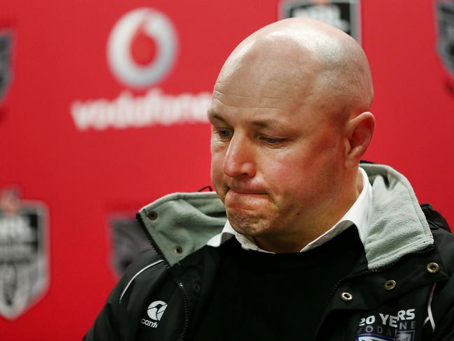 AUCKLAND, NEW ZEALAND - AUGUST 28: Head Coach Andrew McFadden of the Warriors reacts during the press conference after the round 25 NRL match between the New Zealand Warriors and the Wests Tigers at Mount Smart Stadium on August 28, 2016 in Auckland, New Zealand. (Photo by Anthony Au-Yeung/Getty Images)