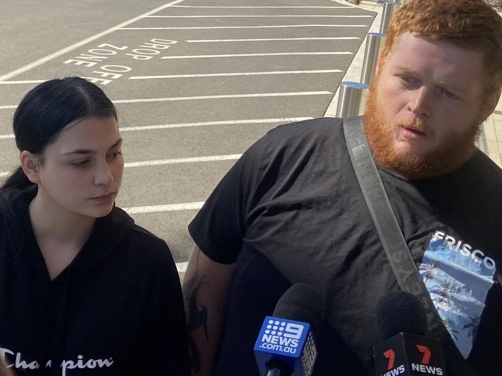 Tiana and Anthony Snellman speak outside the NSW Coroner's court at Lidcombe on Thursday after the results of an inquest into the death of their uncle Shane Snellman were handed down. Picture: Steve Zemek via NCA NewsWire.