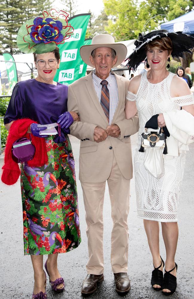 Donna Stewart (left) with Henry Stewart and Dee Stewart. IEquine Toowoomba Weetwood Raceday - Clifford Park Saturday September 28, 2024 Picture: Bev Lacey