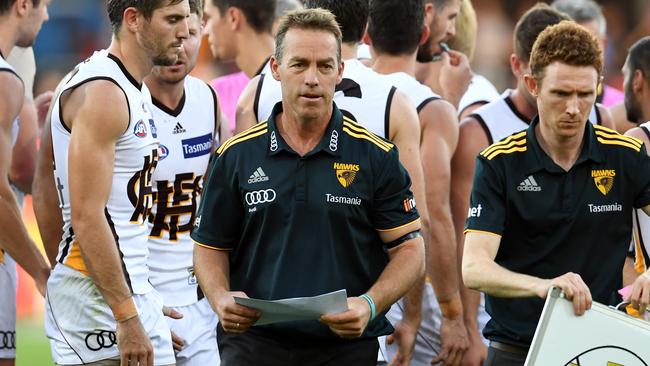 Hawthorn coach Alastair Clarkson after speaking to his players.