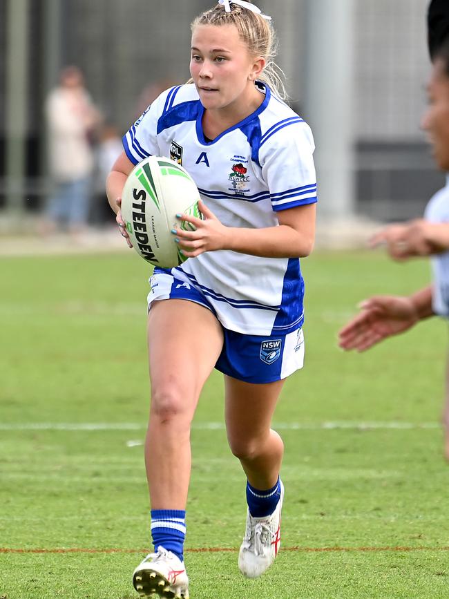 NSWCCC player Evie McGrath Girls NSWCCC Vs Victoria in the ASSRL national championships in Redcliffe. Saturday July 1, 2023. Picture, John Gass